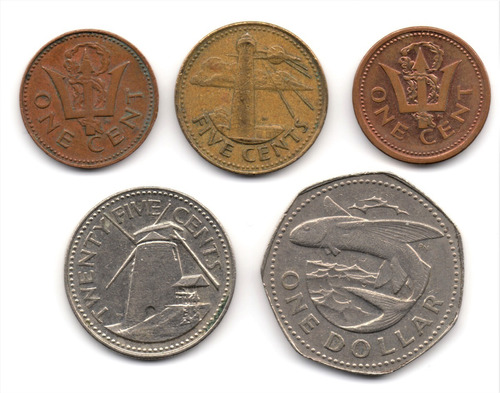 Barbados Grupo De 5 Monedas 1973 A 1990