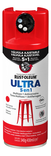 Pintura Aerosol Antióxido Rust Oleum 5 Válvulas Ultra 5 En 1 Color Rojo Cereza Brillante