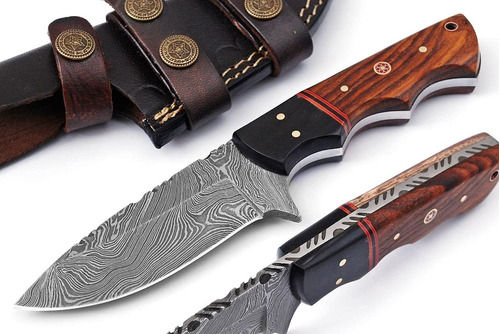 Cuchillo De Caza Acero Damasco Tennesse Leather Madera