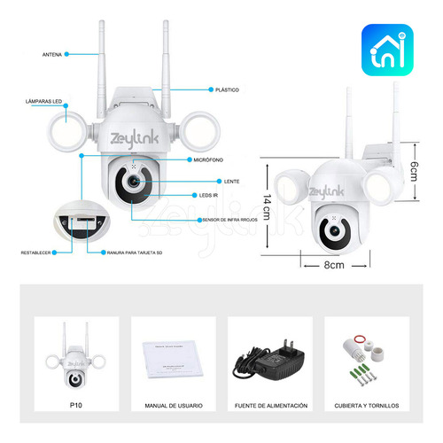 Cámara Ip Wifi Exterior 5mp Visión Nocturna Luz Led Zeylink