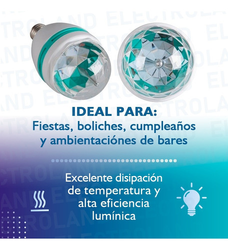 Imagen 7 de 10 de Lampara Led 220v Color Rgb Giratoria Luces Efectos Fiestas