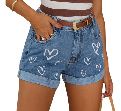 Shorts Jeans Feminino Boyfriend Silkado Love Desenho