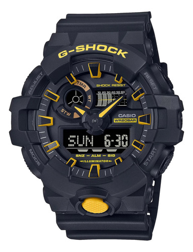 Reloj Casio G-shock GA-700CY-1ADR Caution Yellow: correa negra, bisel negro, fondo negro