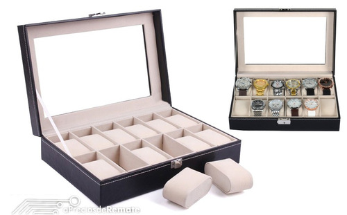 ¡ Estuche De Lujo Caja Organizadora Para 12 Relojes Negro !!