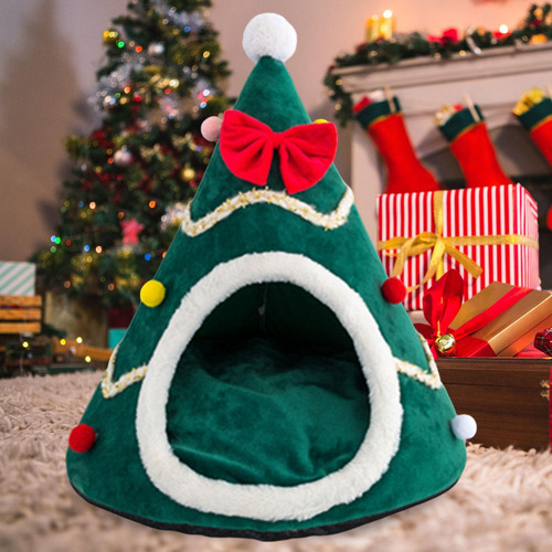 Cama Para Gatos Con Forma De De Navidad, Casa Semicerrada, S