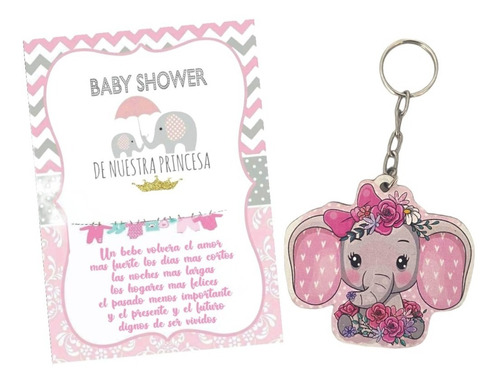 10 Llaveros Recuerdo Baby Shower Elefante Rosa Orejoncita