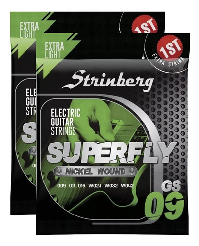 Kit 2 Jogos Cordas Encordoamento Strinberg Guitarra 09 Gs09