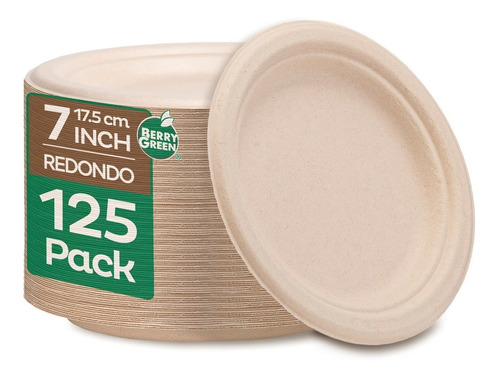 125 Platos Desechables Chicos 100% Compostables 7x7