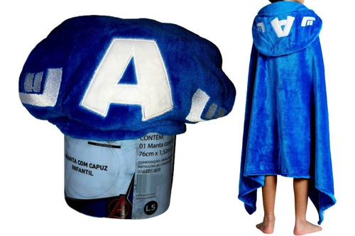 Imagem 1 de 4 de Manta Infantil Capuz Capitão América Azul Original Marvel