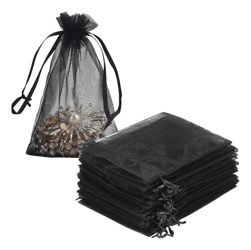 Bolsas De Organza Color Negro Para Recuerditos 100pcs 4x6 In