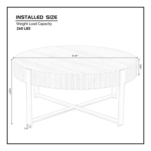 Mesa De Centro Redonda 80 Cm Madera Maciza Patas Acero Inoxi