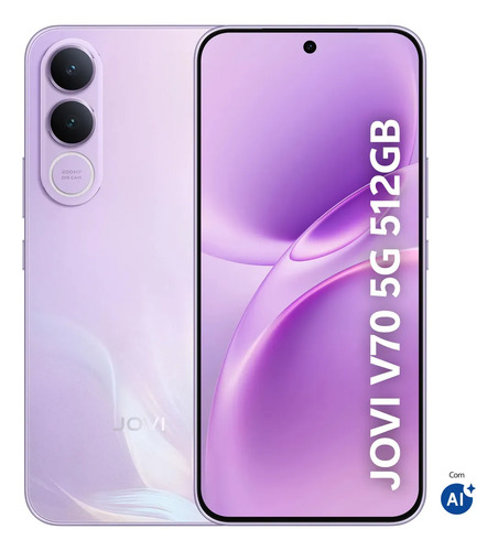 Smartphone JOVI V70 5G Câmera 200MP 512GB de Memória 16GB RAM (8GB + 8GB RAM expansível) Bateria de 7000mAh, Processador Octa-Core - Lilá...