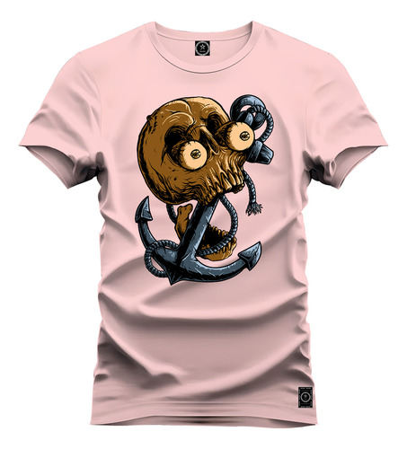Camiseta Algodão Premium T-shirt Caveira Pirata Ancora