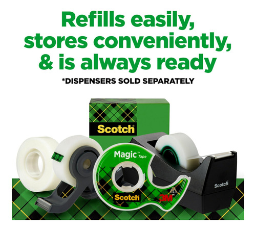 12 Rollos De Cinta Adhesiva Scotch Magic Invisible, 19 Mm X
