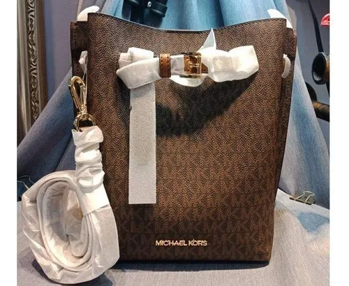 Bolso de mano Michael Kors Emilia Brown de piel con monograma