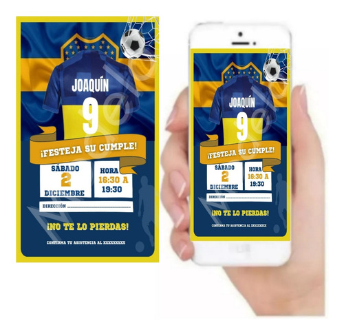 Tarjeta Invitación Digital - Cumpleaños Boca Juniors