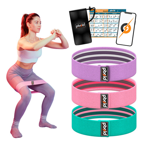 Kit Set De 3 Bandas Elásticas Resistencia Tela Fitness Pbold