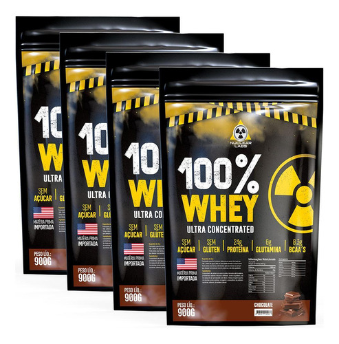 Kit 4x Whey Protein 100% Concentrado (3,6kg) - Chocolate