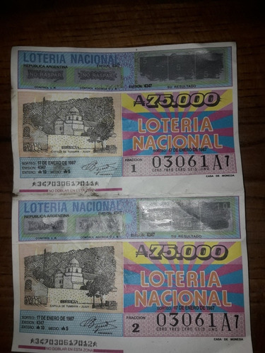 Antiguo Boleto De Loteria Nacional Año 1987 