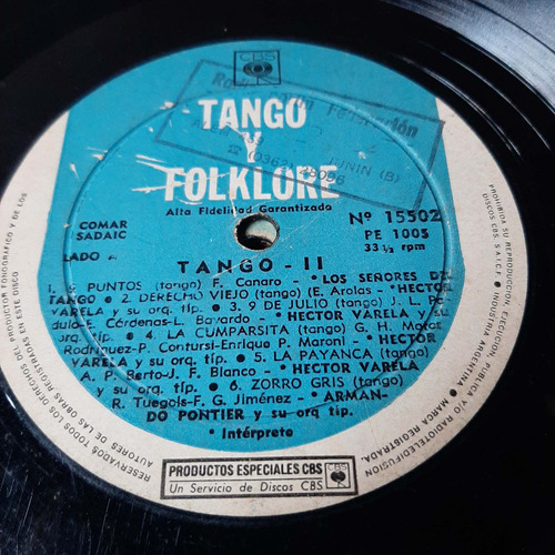 Sin Tapa Disco Tango 2 Varela Pontier Piazzola Mooney T0