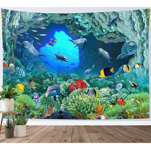 ~? Hvest Dolphin Tapestry Tropical Fish And Coral Reef In Ca