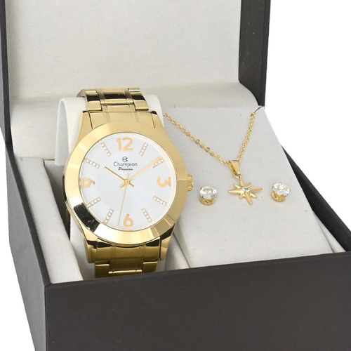 Relogio Champion Dourado Feminino Original Prova D'água Cor do fundo Branco