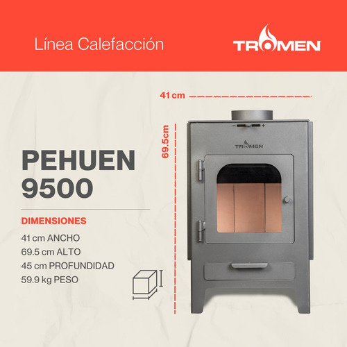 Imagen 4 de 10 de Calefactor Salamandra Pehuen 9500 Kcal Tromen Color Negro
