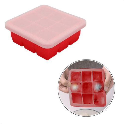 2 Formas De Silicone 9 Cubos Cozinha Com Tampa Drinks Gelo Cor Vermelho