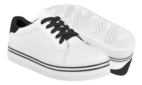 Tenis Casuales Dama Stylo 8191 Simipiel Blanco Con Negro