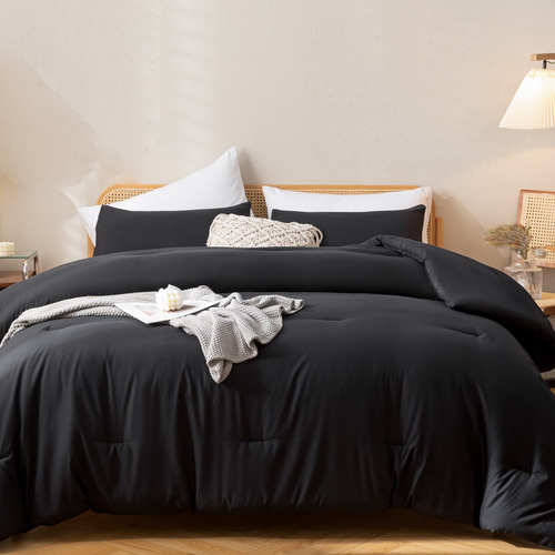 Juego De Edredon Con Ropa De Cama Negro Queen Size 3 Pzs