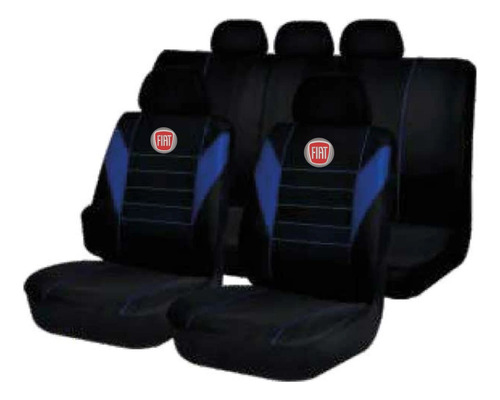 Juego Cubreasiento Universal Tela Negro Azul Logo Fiat