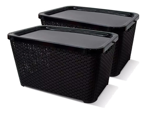 Canastos Organizador Plastico Apilable Rattan Grande Tapa X2