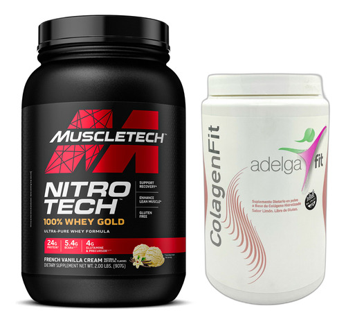 Combo Proteína Muscleteach Whey Gold + Colageno Adelgafit French Vainilla Ice Cream - Limon