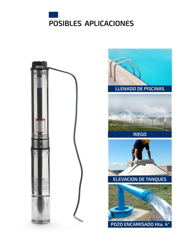 Imagen 5 de 10 de Bomba Sumergible Pozo Napa 1 Hp 6500 L/h 55 M 4 Pulgadas