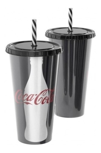 Coleção Com 4 Copos Da Coca Cola 700ml Com Canudo Premium Cor Preto