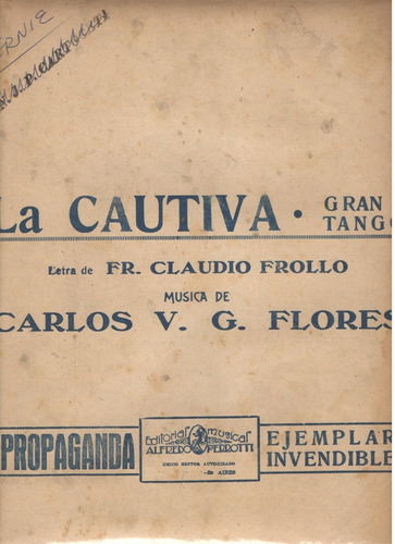 Partitura Orig. Del Tango La Cautiva De Carlos V. G. Flores