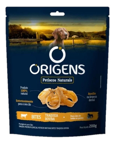 Origens Petisco Natural Cães Traqueia Bovina Bites - 200g