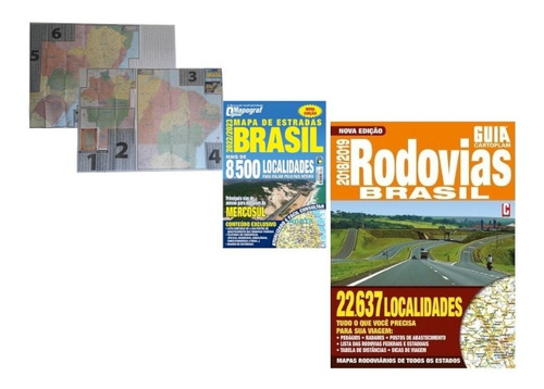Kit Mapa Estradas 2022 Formato Dobravel + Guia Rodoviario Brasil 2019 Formato Livro