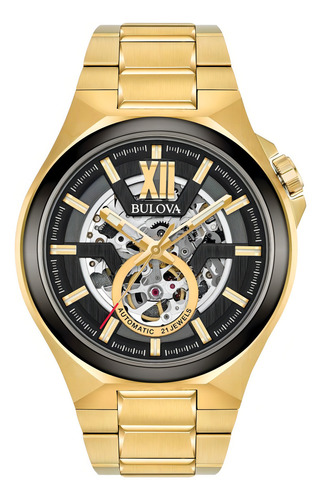 Reloj Bulova Analogico Caballero 98a178 Color de la correa Dorado Color del bisel Dorado Color del fondo Negro