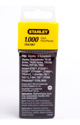 Grapa Para Engrapadora Trabajo Pesado 5/16 Tra705 Stanley