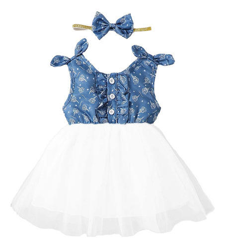 Vestido De Verano Para Niña, Vestido De Mezclilla Azul, 2 Pi