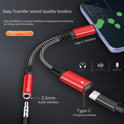 Zl Cable Divisor De Audio Tipo C De 10 W Con Carga Roja
