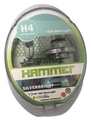 Bombillos Silverbright H4  +50% Mas Luz, Marca Hammer