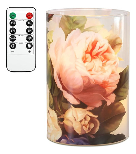 Pink Rose Flameless Candle With Remote And Timer Flickering