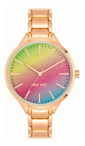 Nine West Reloj De Pulsera Para Mujer, Oro Rosa/arco Iris