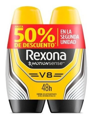 Desodorante Rexona Roll On Hombre 50 Ml 2 Unidades V8 Oferta