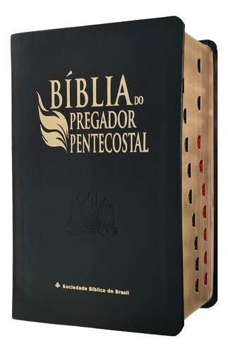Bíblia Do Pregador Pentecostal Media 13,5 X 20 Arc Preto Nobre Capa Luxo Com Índice