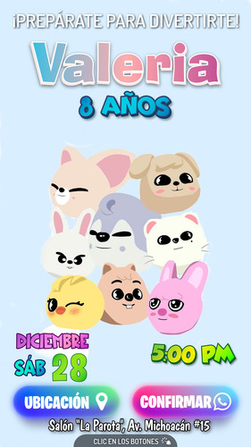 Invitación Interactiva Kpop Stray Kids Zoo Botones