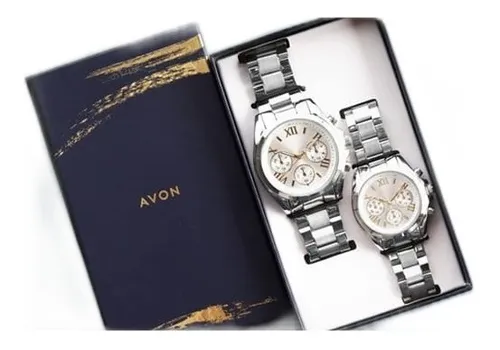 Set X 2 Relojes Plateados Para Pareja Hombre Y Mujer Avon Cuotas