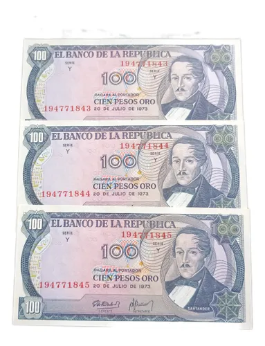 Trio Consecutivos 100 Pesos Oro 1973 Sin Circular
